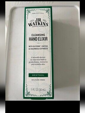 JR Watkins Cleansing Hand Elixir Nourishing Hand Treatment NIB 30ml - Menthol
